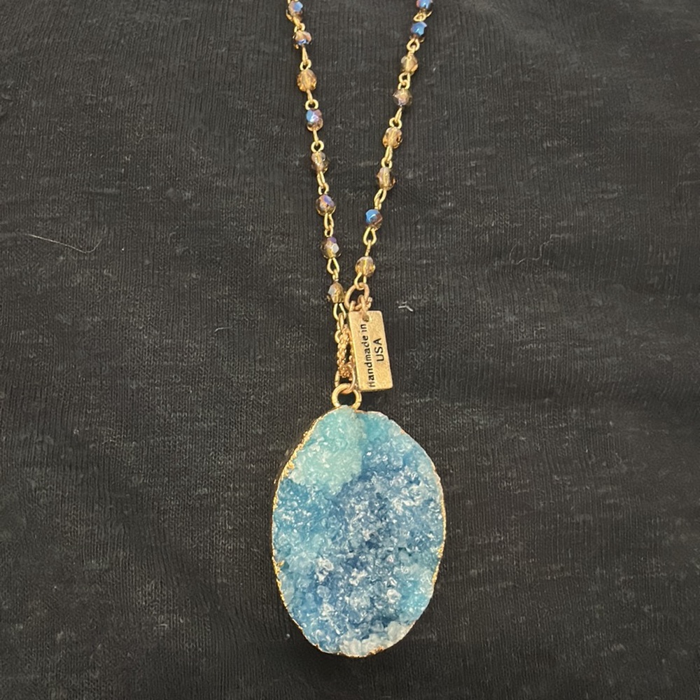 NWT Rosary Necklace with Druzy Pendant
